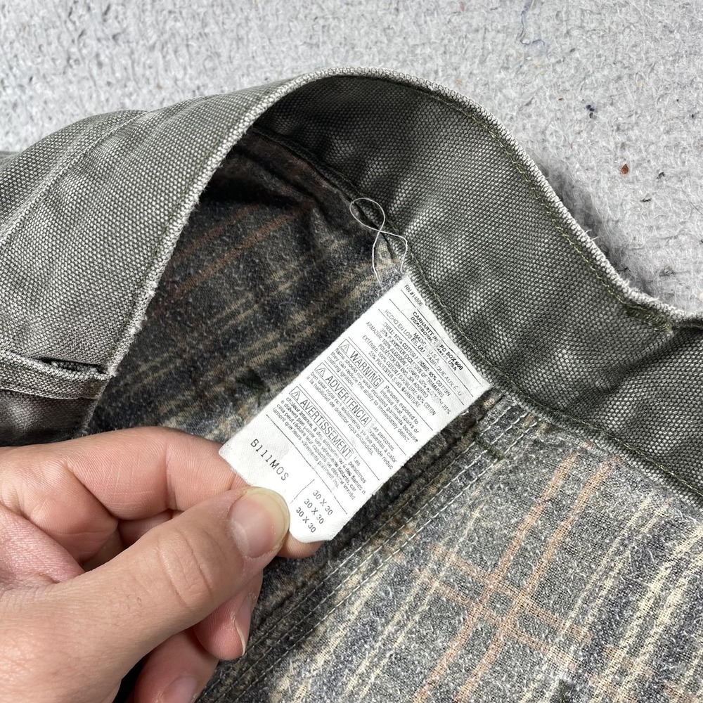 Carhartt Pants Mens 30x30 Green Flannel Lined Canvas Carpenter Relaxed Workwear - Picture 9 of 14